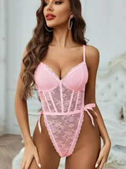 Body sexy en dentelle florale blanche transparente pour femme