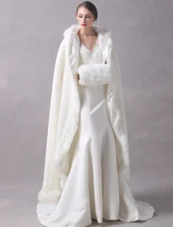 Boléro de fiançailles Rex Rabbit Fur ivoire avec lacets