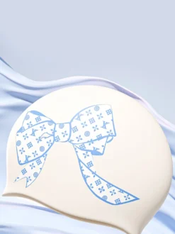 Bonnet de bain en silicone extensible imperméable à motif nœud papillon grande taille pour femmes aux cheveux longs