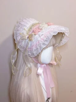 Bonnet Lolita accessoire de coiffure bandeau à fleurs rose clair chapeau