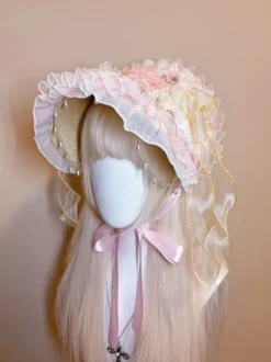 Bonnet Lolita accessoire de coiffure bandeau à fleurs rose clair chapeau