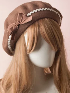 Bonnet Lolita Doux Noeud Laine Pom Pom Lolita Déguisements Halloween