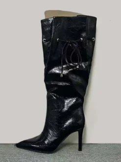 Bottes argentées à talons hauts et bout pointu pour femme