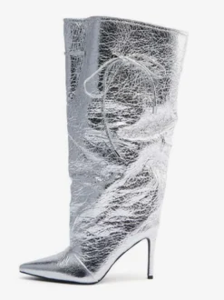 Bottes argentées à talons hauts et bout pointu pour femme