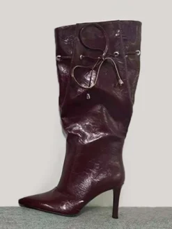 Bottes argentées à talons hauts et bout pointu pour femme