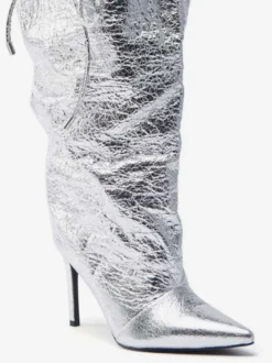 Bottes argentées à talons hauts et bout pointu pour femme