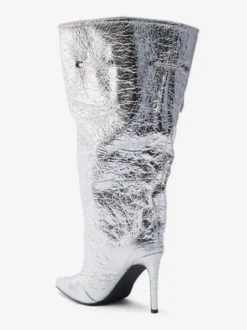 Bottes argentées à talons hauts et bout pointu pour femme