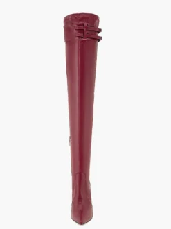 Bottes au-dessus du genou bordeaux à bout pointu avec boucle et talon aiguille bottes sexy à hauteur de cuisse