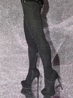 Bottes au-dessus du genou Bottes hautes noires pour femmes Tige en micro-suède Talon aiguille