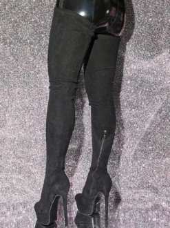 Bottes au-dessus du genou Bottes hautes noires pour femmes Tige en micro-suède Talon aiguille