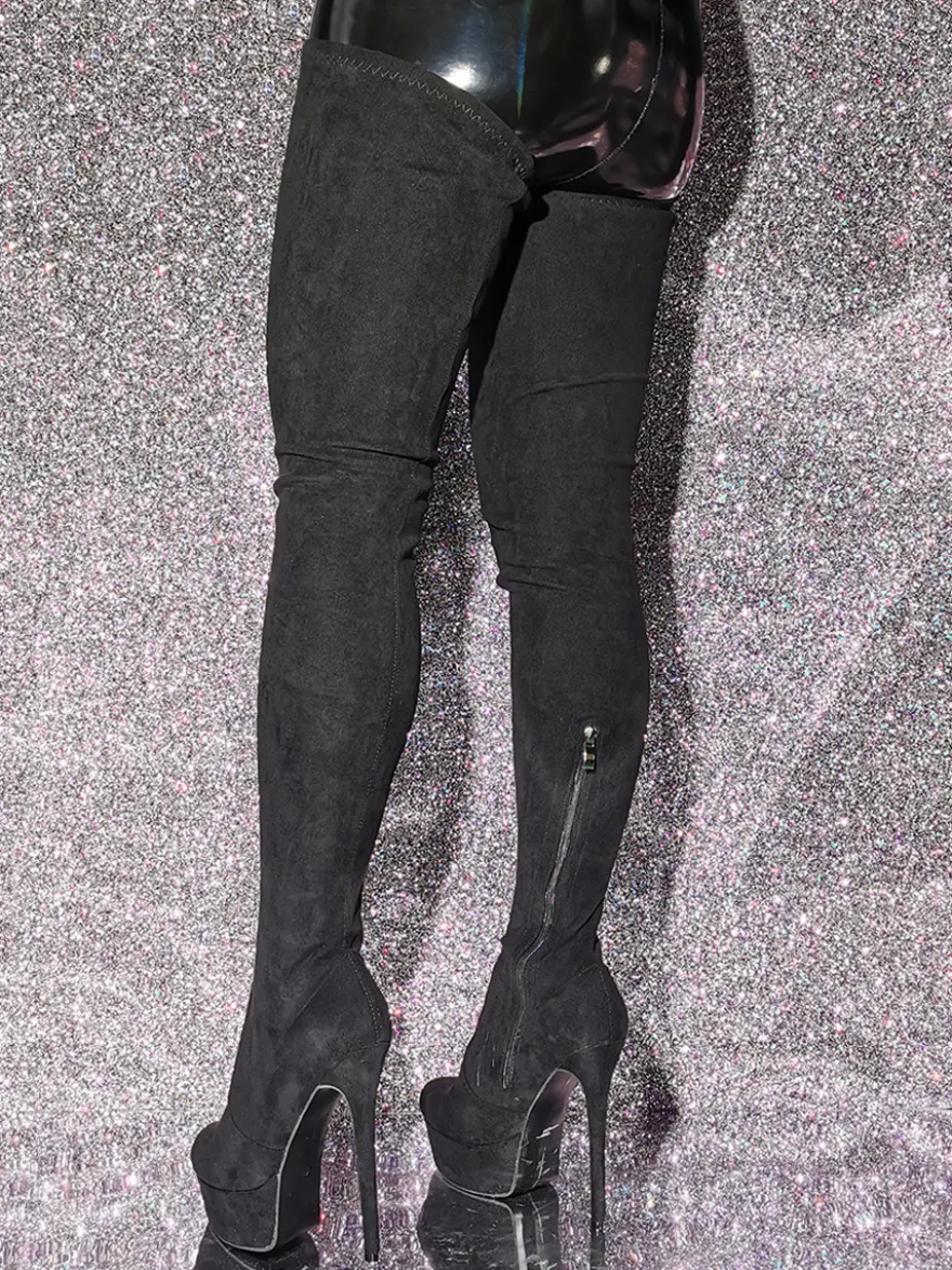 Bottes au-dessus du genou Bottes hautes noires pour femmes Tige en micro-suède Talon aiguille