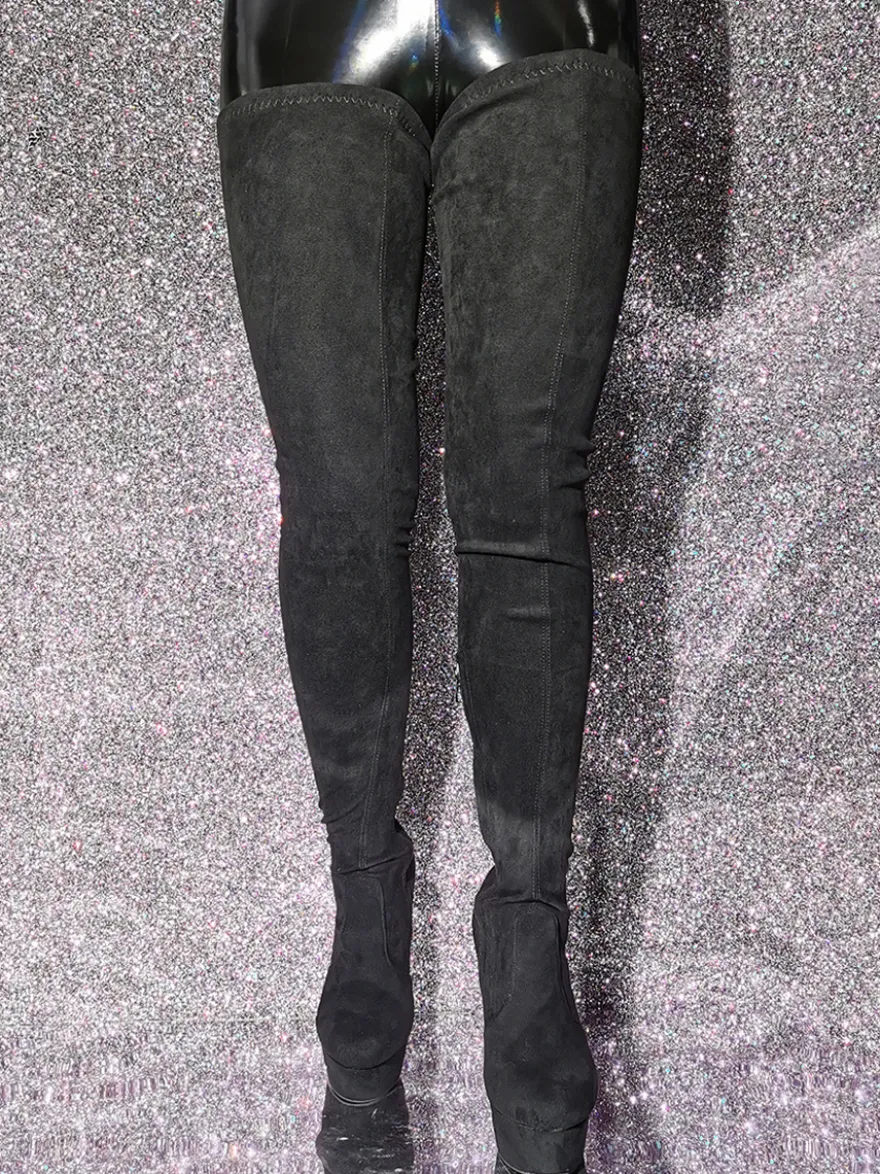 Bottes au-dessus du genou Bottes hautes noires pour femmes Tige en micro-suède Talon aiguille