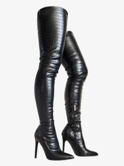 Bottes au-dessus du genou Bottes noires au-dessus du genou pour femmes en cuir PU à talon aiguille