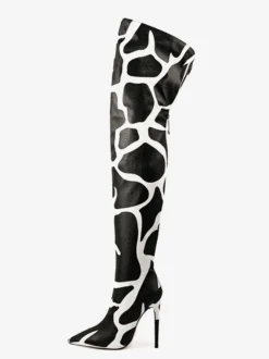 Bottes au-dessus du genou bout pointu imprimées talons hauts cuissardes