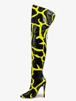 Bottes au-dessus du genou bout pointu imprimées talons hauts cuissardes
