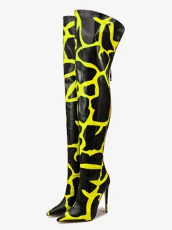 Bottes au-dessus du genou bout pointu imprimées talons hauts cuissardes