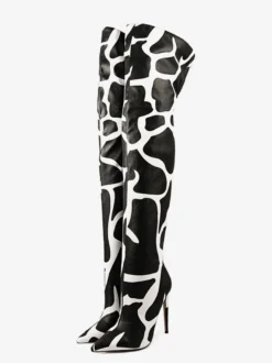 Bottes au-dessus du genou bout pointu imprimées talons hauts cuissardes