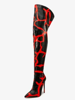Bottes au-dessus du genou bout pointu imprimées talons hauts cuissardes