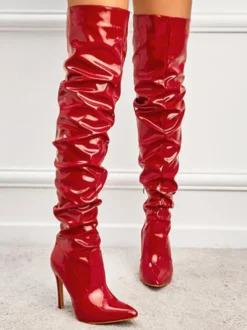 Bottes au-dessus du genou en cuir PU brillant à talon aiguille pour femmes