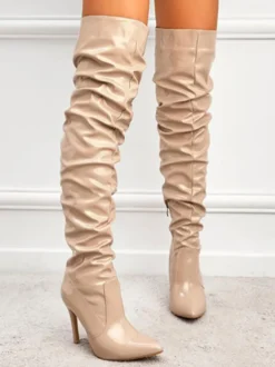 Bottes au-dessus du genou en cuir PU brillant à talon aiguille pour femmes