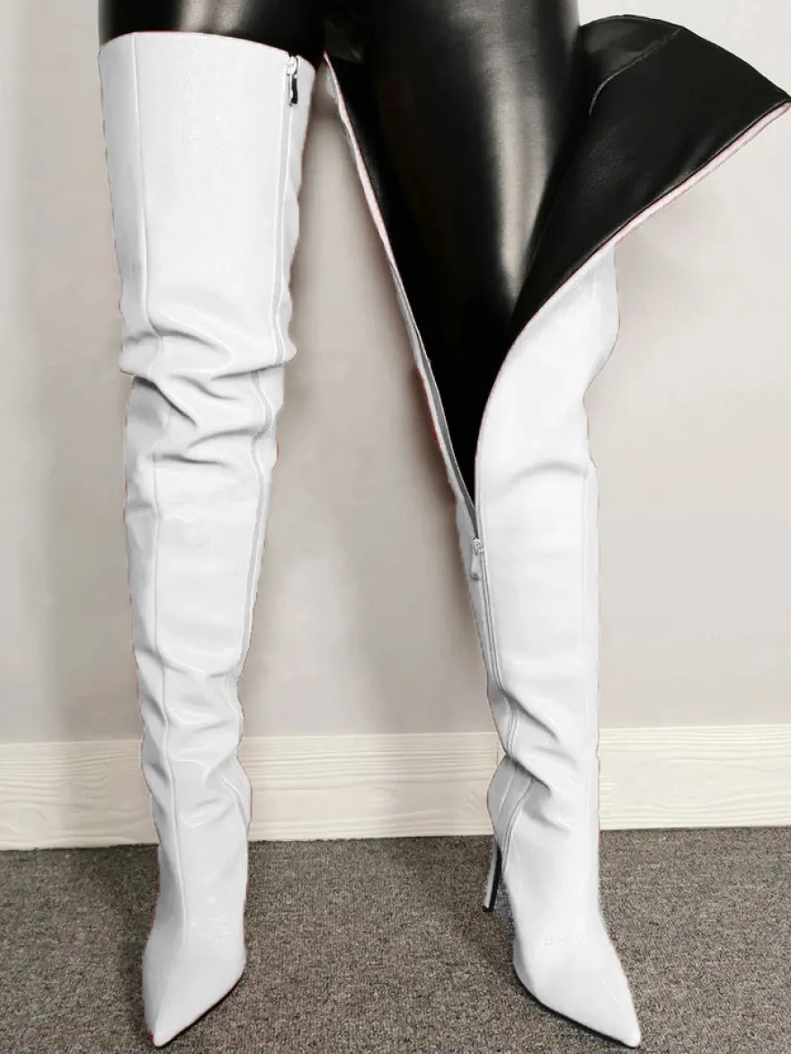 Bottes au-dessus du genou pour femmes bottes à bout pointu fermeture éclair talons aiguilles sexy cuissardes hautes