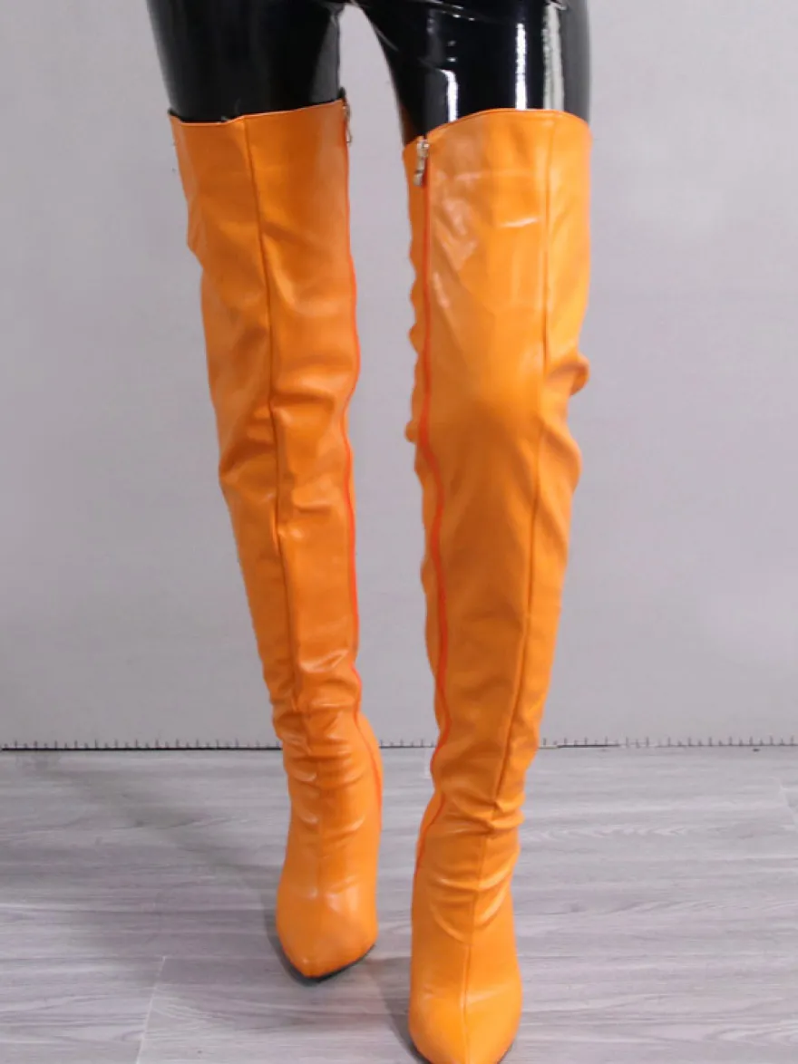 Bottes au-dessus du genou pour femmes bottes à bout pointu fermeture éclair talons aiguilles sexy cuissardes hautes