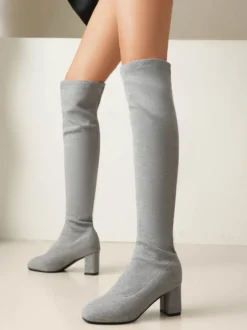 Bottes au-dessus du genou Rose Cuissardes pour femmes en polyester Talon épais