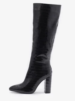 Bottes au Genou Femme en Cuir Synthétique avec Bout Pointu Unicolore