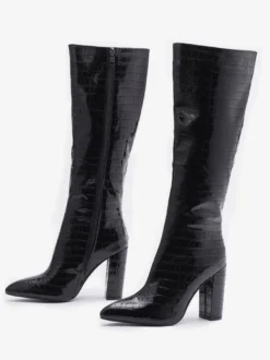 Bottes au Genou Femme en Cuir Synthétique avec Bout Pointu Unicolore