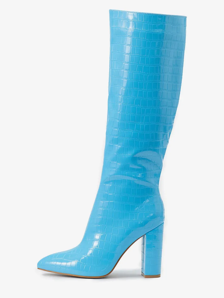 Bottes au Genou Femme en Cuir Synthétique avec Bout Pointu Unicolore