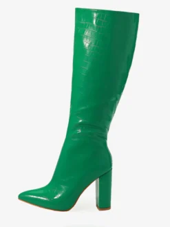 Bottes au Genou Femme en Cuir Synthétique avec Bout Pointu Unicolore