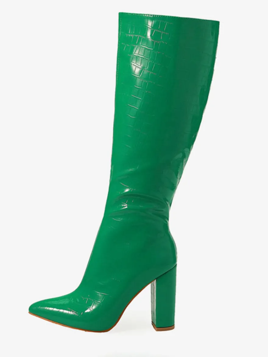 Bottes au Genou Femme en Cuir Synthétique avec Bout Pointu Unicolore