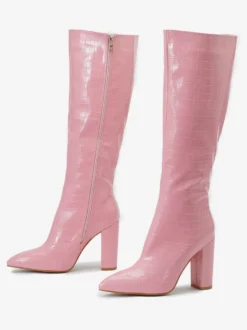 Bottes au Genou Femme en Cuir Synthétique avec Bout Pointu Unicolore