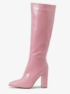 Bottes au Genou Femme en Cuir Synthétique avec Bout Pointu Unicolore