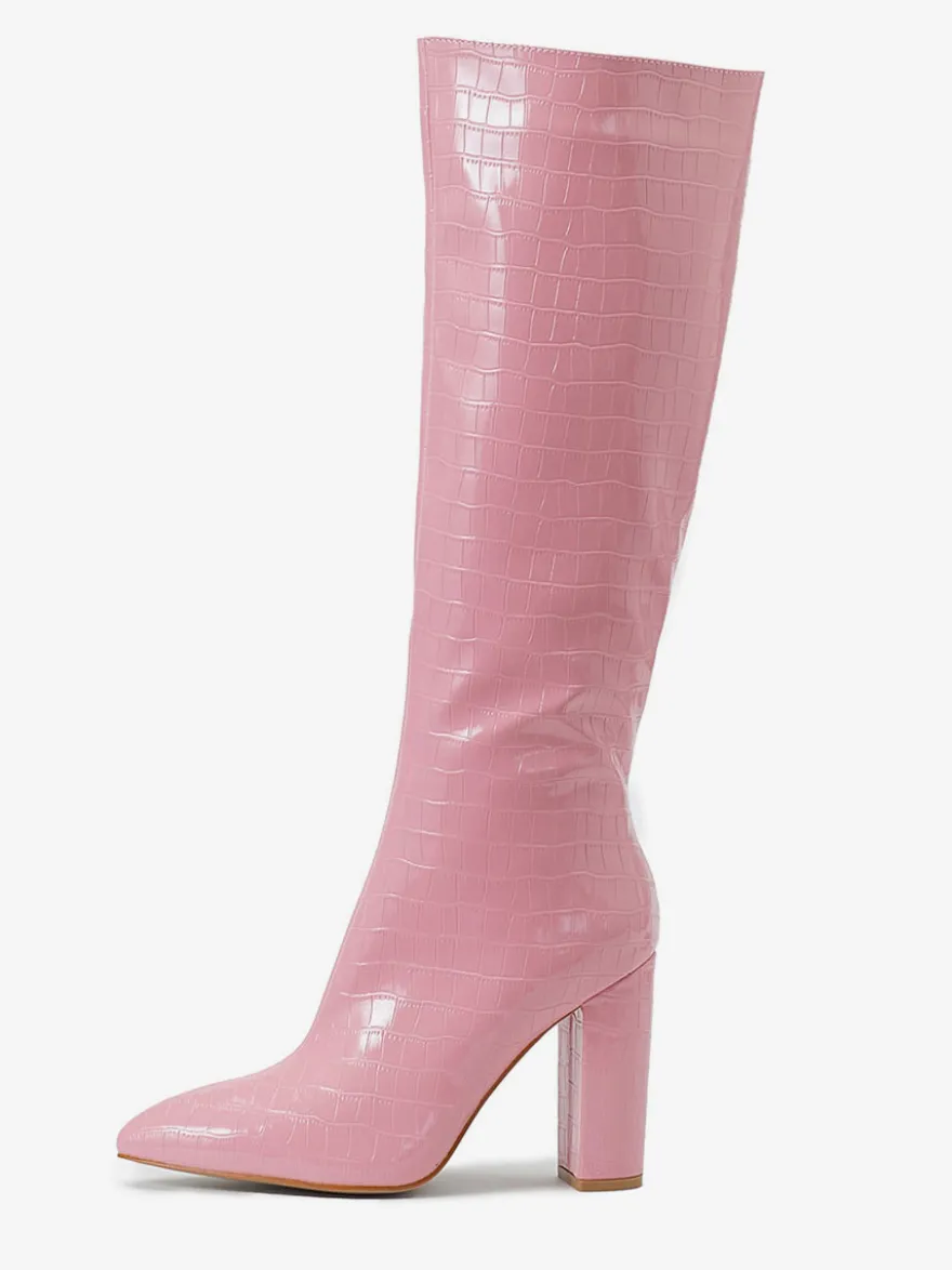 Bottes au Genou Femme en Cuir Synthétique avec Bout Pointu Unicolore