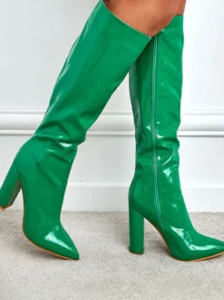 Bottes au Genou Femme en Cuir Synthétique avec Bout Pointu Unicolore