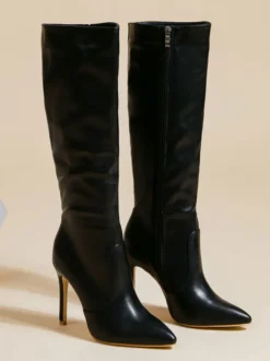 Bottes au Genou Femme en Cuir Synthétique avec Bout Pointu Unicolore