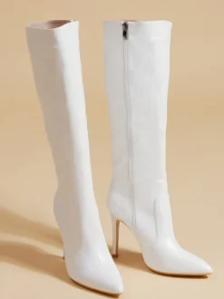 Bottes au Genou Femme en Cuir Synthétique avec Bout Pointu Unicolore
