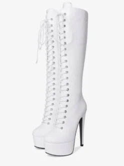 Bottes au genou femmes plateforme bout rond à lacets Bottes à talons