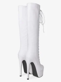 Bottes au genou femmes plateforme bout rond à lacets Bottes à talons