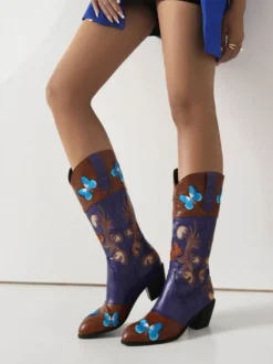Bottes au Genou Femme à Talons Hauts Imprimés Fleuries