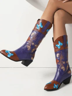 Bottes au Genou Femme à Talons Hauts Imprimés Fleuries