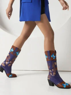 Bottes au Genou Femme à Talons Hauts Imprimés Fleuries