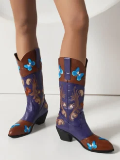Bottes au Genou Femme à Talons Hauts Imprimés Fleuries