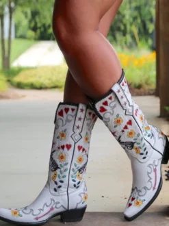 Bottes au Genou Femme à Talons Hauts Imprimés Fleuries
