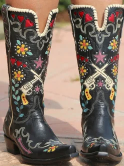 Bottes au Genou Femme à Talons Hauts Imprimés Fleuries