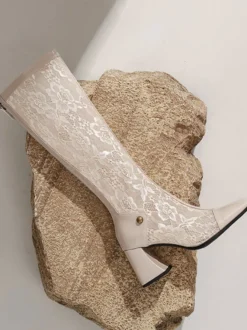 Bottes au Genou Femme à Talons Hauts avec Bout Carré en Cuir Synthétique Imprimés