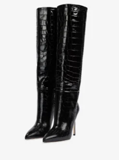 Bottes au Genou Femme à Talons Hauts avec Bout Pointu en Cuir Synthétique Unicolore