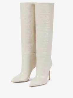 Bottes au Genou Femme à Talons Hauts avec Bout Pointu en Cuir Synthétique Unicolore