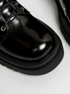 Bottes au Genou Noir Bout Rond Bretelles Réglables Flatforms Quotidien Décontracté Bottes pour Femmes